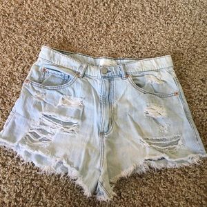 Garage High Waisted Distressed Light Wash Shorts